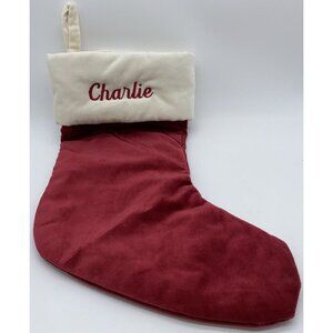 Pottery Barn Charlie Velvet Christmas Holiday Stocking Red Monogrammed 14 Inch
